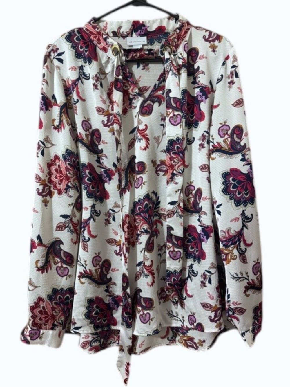 Ivory Blouse with Pink & Navy Paisley Print